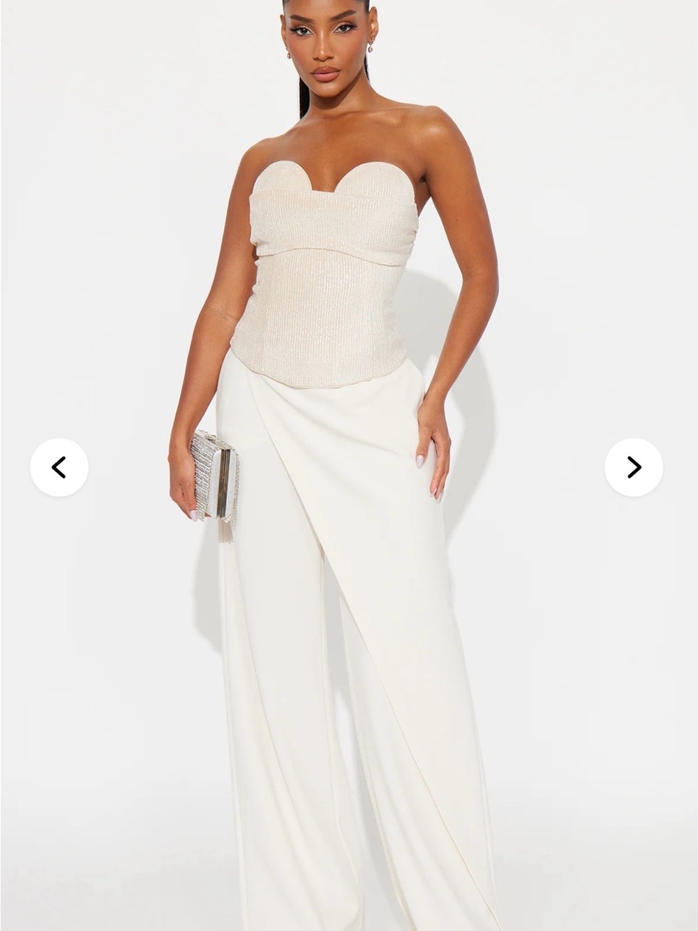 Fashion Nova Cream Strapless Wide-Leg Jumpsuit